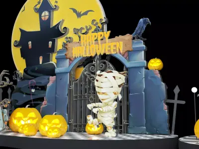 Happy Halloween Pumpkins Scene 03 Low-poly 3D model