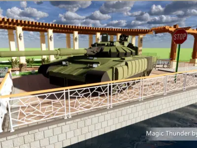 T-75BME-2 tank on bridge 3D model