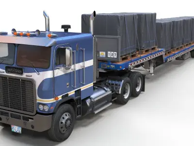 Freightliner Powerliner dropdeck trailer Low-poly 3D model