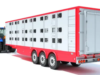 Tractor with Animal Transporter Trailer 3D model