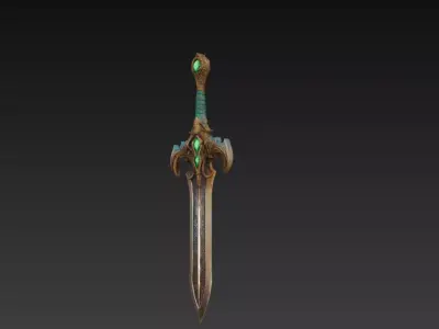 Mystic Sword with Emerald Gemstones - High Detail 3D Model Low-poly 3D model