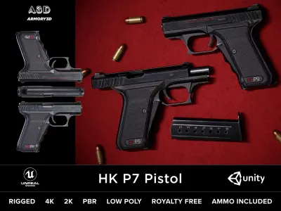 Game Ready Pistol Bundle PBR Rigged Low-poly 3D model