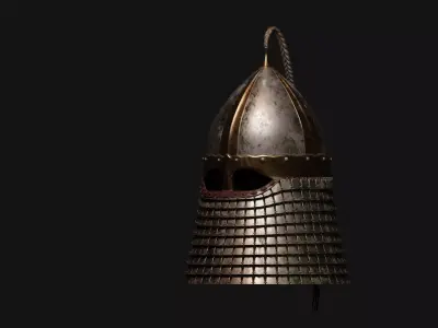 Cuman helmet  with face cover  Low-poly 3D model