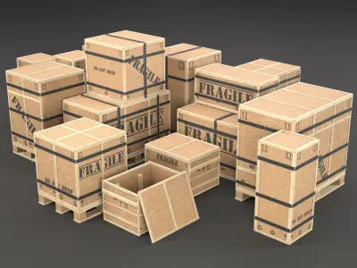 Collection of Chipboard boxes Low-poly 3D model