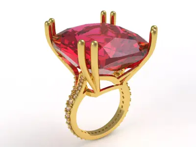Large Cushion Stone Cocktail Ring 3D print model