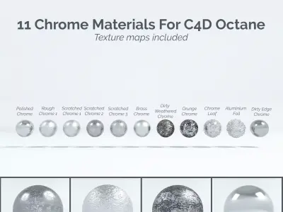 11 Chrome Materials for C4D Octane render Texture