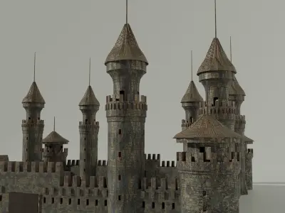 Medieval Castle Concentrated English or French Style Low-poly 3D model