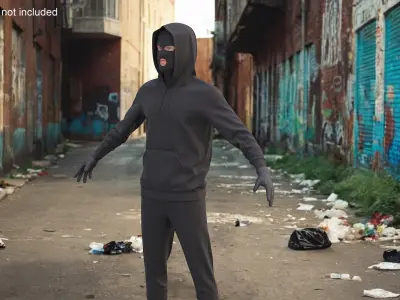 Burglar Character with Crowbar and Handgun 3D model