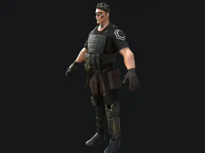 Character Game Ready PBR soldier Low-poly 3D model
