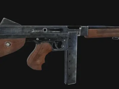 Thompson wooden gun Low-poly 3D model