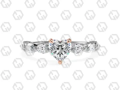Ring 84 Heart Shape marquise on shanks with Gems 3D print model