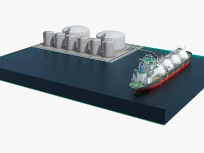 Liquefied Natural Gas Terminal with Gas Carrier Ship  purchase 3D model