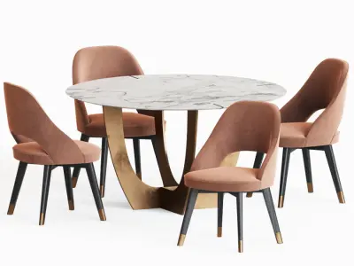 Dining Set table with four chairs and marble top 3D model buy