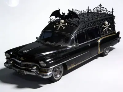 Realistic Gothic Hearse Car 3D Model Low-poly 3D model