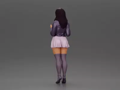 Beautiful girl standing in jacket and dress waiting for someone 3D print model
