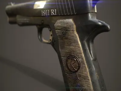 1911R1 Handgun Handle of Wood Version Low-poly 3D model
