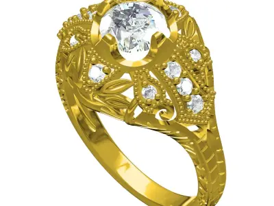 Antique Art Deco Engagement Ring 2 3D print model