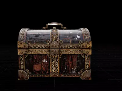 Ancient Wooden Treasure Box with Gold Accents Low-poly 3D model