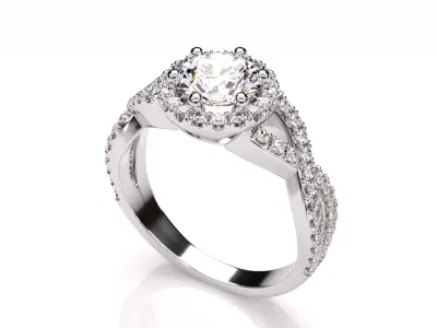 Halo Round Cut Antique Diamond Engagement Bridal Ring 3D print model