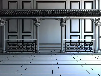 Chinese Entrance Frame With Lanterns 3D model