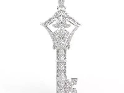 Ultimate Gothic Crown Diamond Key Pendant Necklace Iced Out 3D print model
