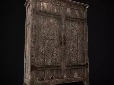Rustic Viking Engraved Armoire Low-poly 3D model