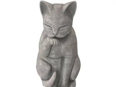 Grooming cat stone statues Low-poly 3D model
