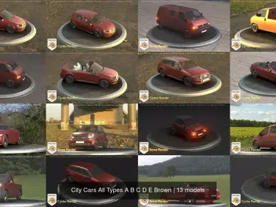 City Cars All Types A B C D E Brown 3D Model Pack purchase