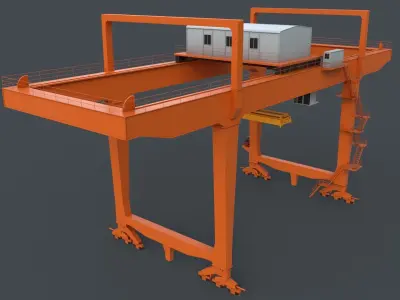 PBR Rail Mounted Gantry Crane RMG V1 - Orange Low-poly 3D model
