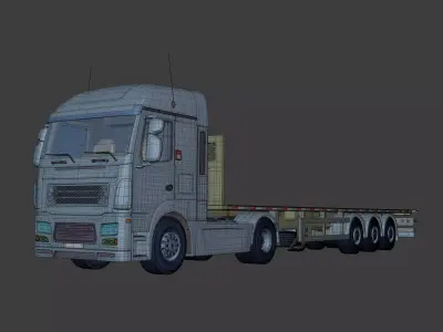 Generic Cement Mixer Truck - Flatbed Semi Trailer - Dump Tipping 3D model