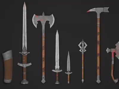 Medieval Stylized Low Poly Melee Weapon Package Low-poly 3D model