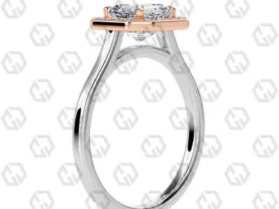Ring 181 Asscher Shape Cathedral Halo with Gems 3D print model