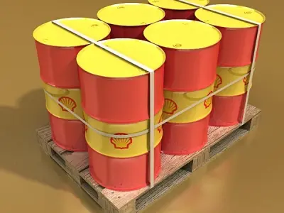 Shell Oil Metal Drums and Pallet 3D model