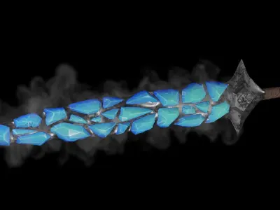 Stylized Sword Ice and Gold Crystals Melee Weapon Game Ready Low-poly 3D model