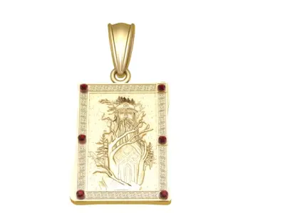 Vintage Engraved Lady Portrait Pendant with Red  3D print model