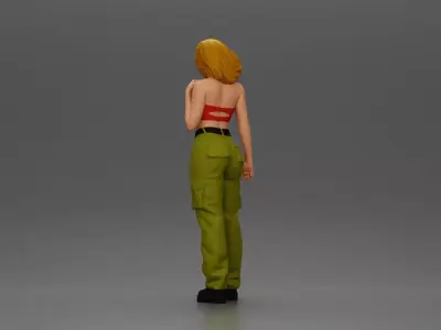Urban dancer showcasing attitude in red tube top cargo pants 3D print model