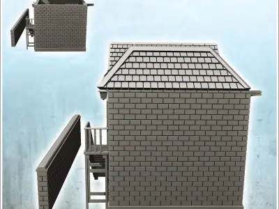 Brick industrial buildings with walkway and low wall 23 - Modern 3D print model