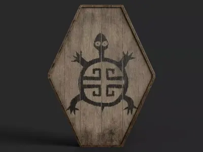 Slavic diamond-shaped shield painted turtle symbol Low-poly 3D model
