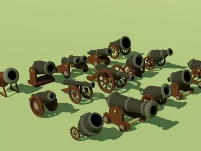 Low Poly Cannons Pack Low-poly 3D model