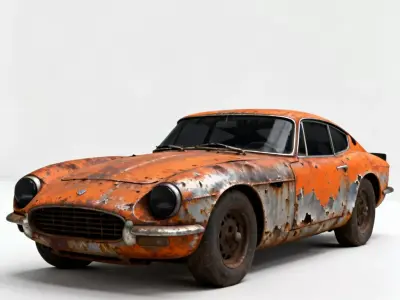 Realistic Weathered Vintage Coupe Decay 3D Model Low-poly 3D model