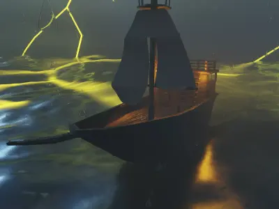 Boat Rain Animation Low-poly 3D model