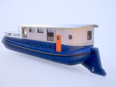 Dutch Barge Houseboat 3D Model Modern Floating Home Low-poly 3D model