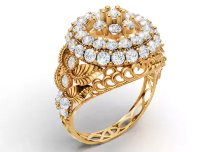 Big Flower Cluster Gem  Ring STL CAD File 3D print model