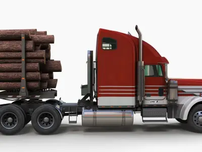 Freightliner Classic log semitruck Low-poly 3D model