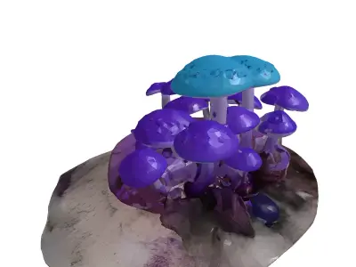 Bioluminescent Fantasy Mushroom Cluster 3D model