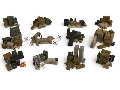Military Props Pack  Sandbags Crates  Barricades  More Low-poly 3D model
