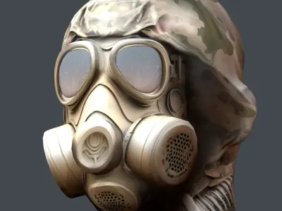 Gas mask helmet 3d model military combat Low-poly  Low-poly 3D model 3
