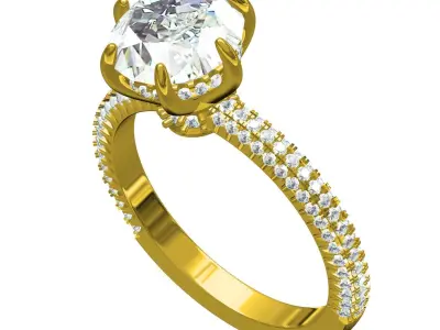 Antique Micro Prong Setting Solitaire Engagement Ring 3D print model