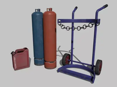 Gas Canister Trolley and Gas Can Low-poly 3D model