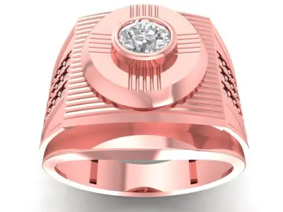 Bold Industrial Men Ring with Center Stone and Side Accents 2846 3D print model